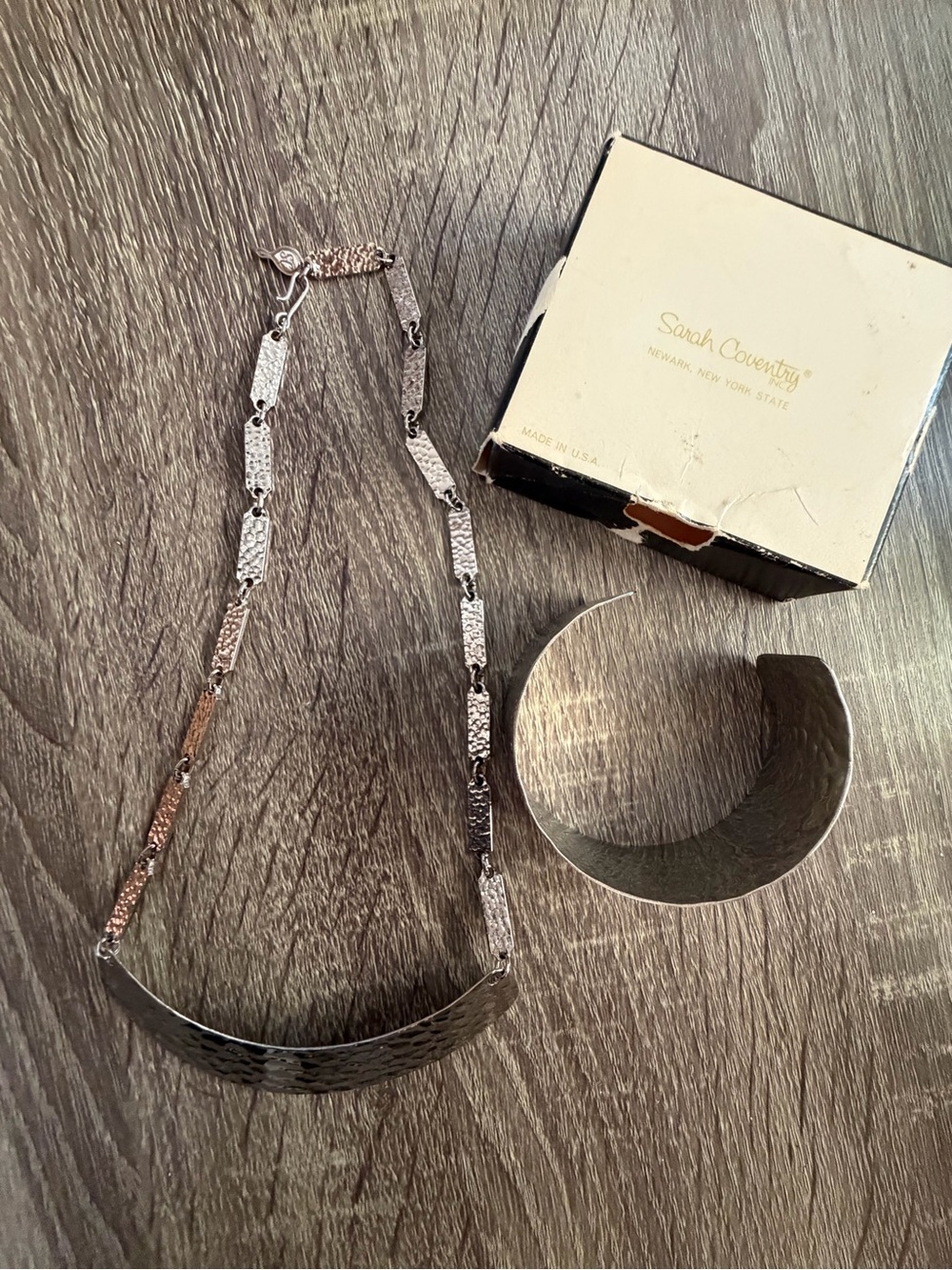 Sarah Coventry Silver and Gold Tone Necklace and Cuff Set